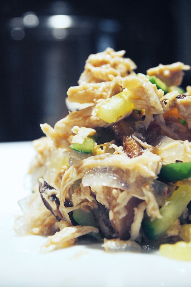chicken salad with cucumber and shiitake